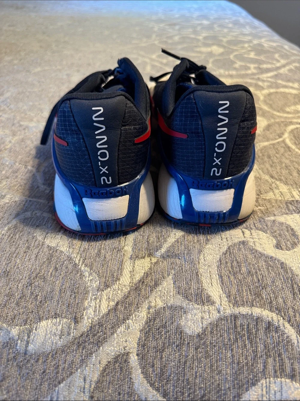 Mens Reebok Nano X2 Athletic Sneakers in White, Navy & Red - Size 11.5